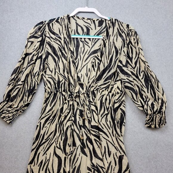 Womens Zebra Print Duster Size Small Tassle Tie‎ Beaded Animal Print Beac… - Picture 5 of 10